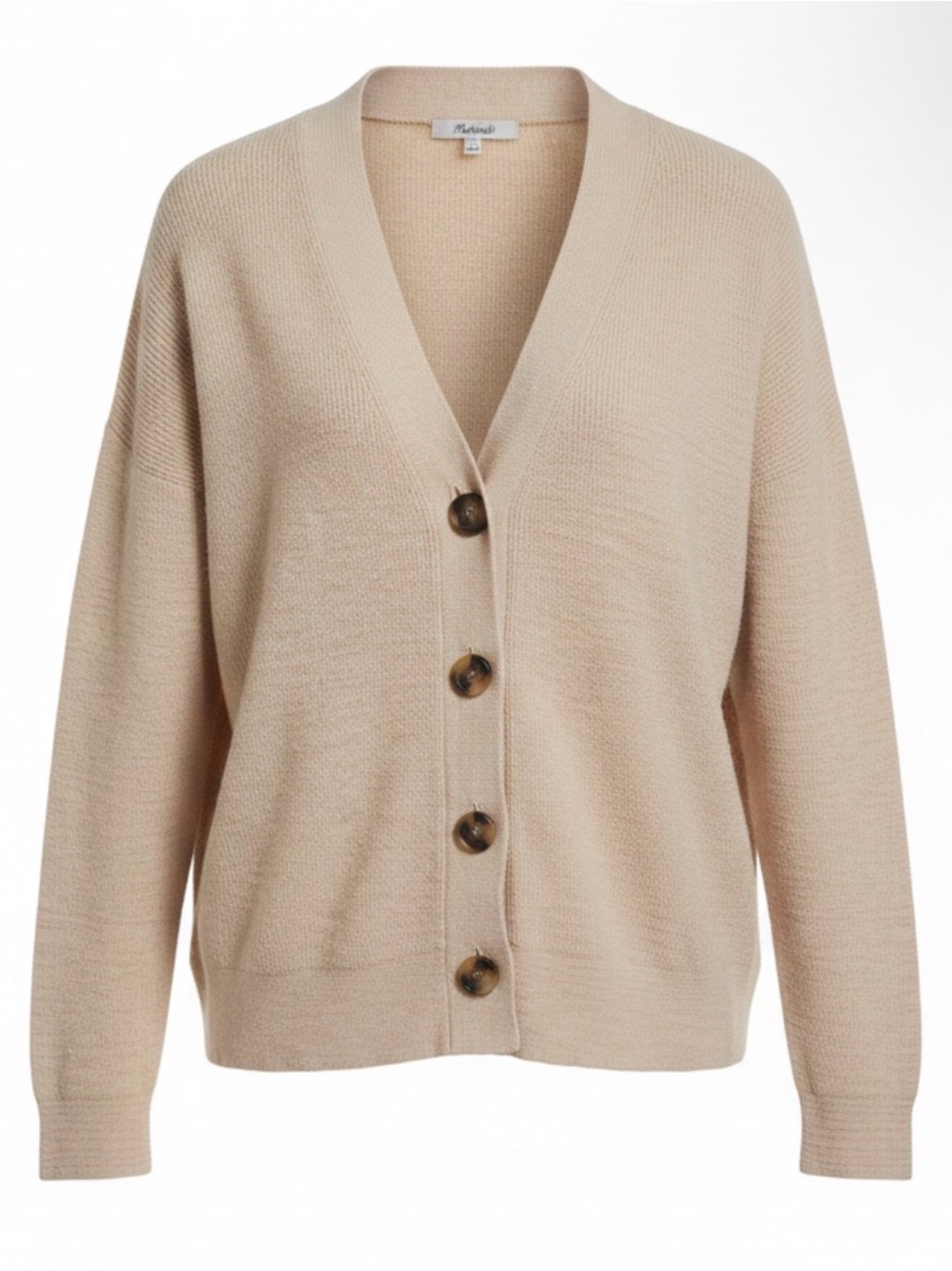 Madewell Neutral Ribbed Button-Front Cardigan in Light Beige - Picture 2 of 6